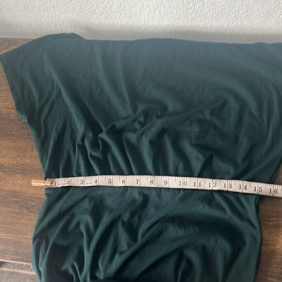 Off The Shoulder Short Sleeve Ribbed Casual Party Bodycon Midi Green Dress - Picture 12 of 15